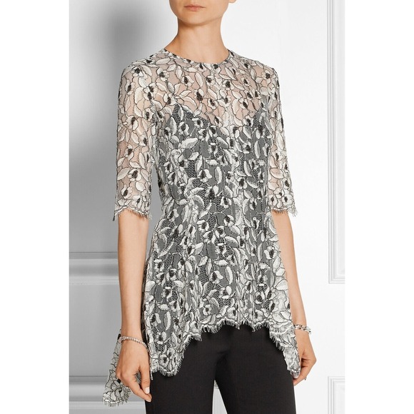 Lela Rose Tops - $1195  LELA ROSE LACE FLARE HEM Asymmetric Black Ivory guipure lace Flare TOP 6